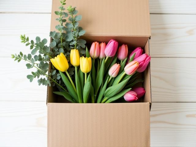Blumen-Abo Box mit frischen, saisonalen Blumen und Eukalyptus