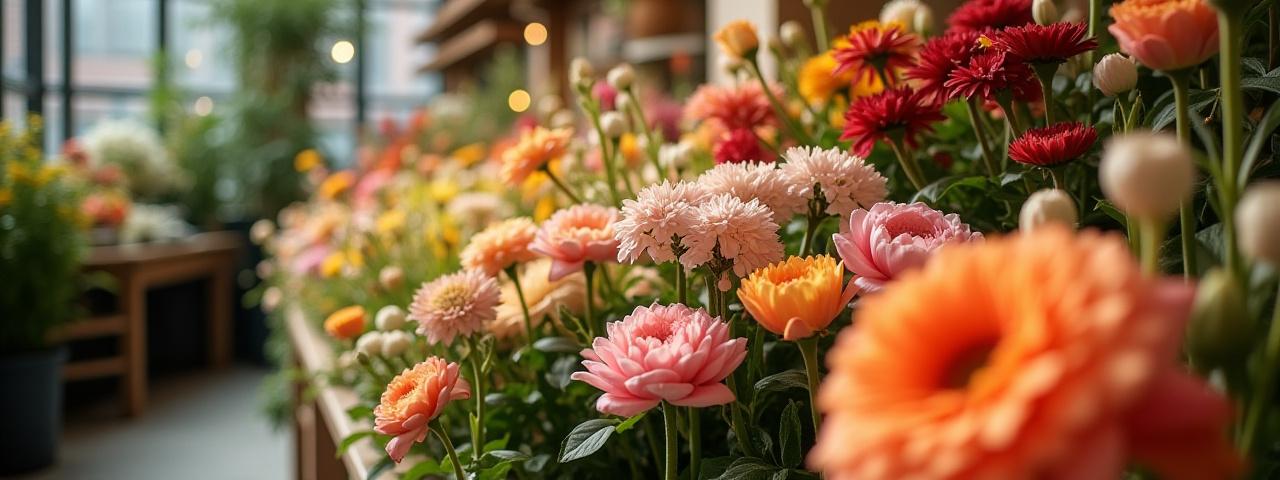 Übersichtliche Blumenauswahl in einer eleganten Gärtnerei